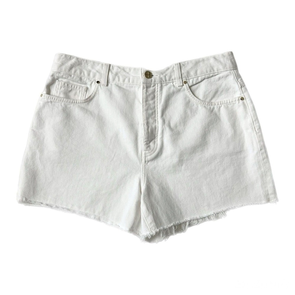 ME+EM White Organic Cotton A-Line High Rise Raw Hem Denim Shorts Size 31 - Picture 2 of 6